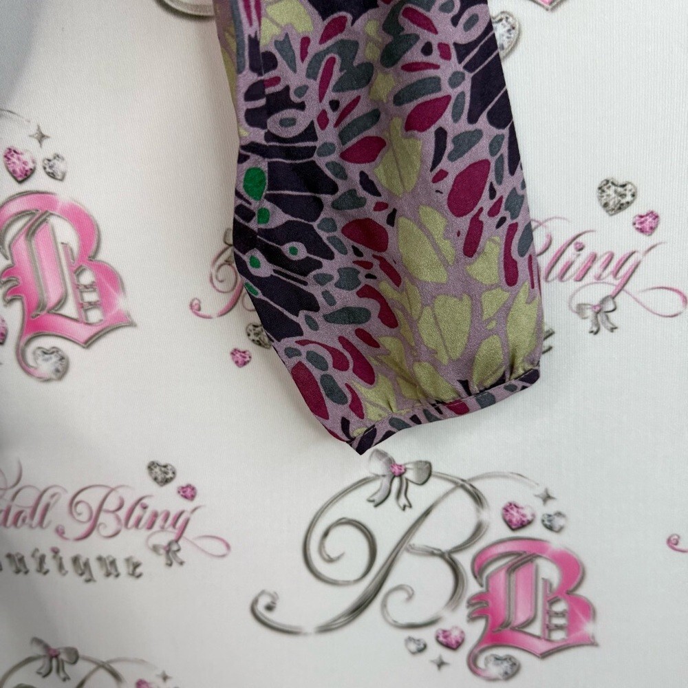 Banana Republic blouse long sleeve floral Purple and Green Wrap shirt tie up - Picture 4 of 13